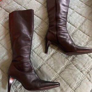 BLACK KNEE HIGH LEATHER BOOTS